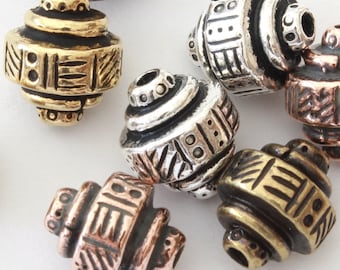 Woven Barrel Beads, TierraCast silver, gold, copper & brass plated pewter, 9x7.25mm, 1.25mm hole, 3D details, unique spacers or focal beads