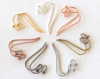 Colorful Ear Wires, sold in pairs, silver, gold, copper, brass, black & stainless steel, 21 gauge, 21.3mm French fish hooks, earring hoops