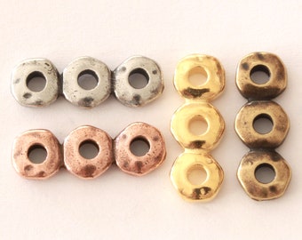 7mm Nugget 3 Hole Bar Link, TierraCast antiqued pewter, gold, copper, brass plated pewter, 18.2mm, 2.25mm hole, organic spacer divider beads