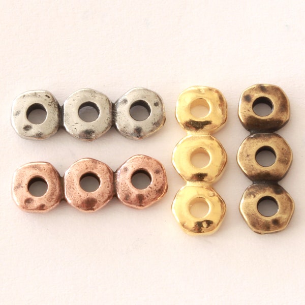 7mm Nugget 3 Hole Bar Link, TierraCast antiqued pewter, gold, copper, brass plated pewter, 18.2mm, 2.25mm hole, organic spacer divider beads