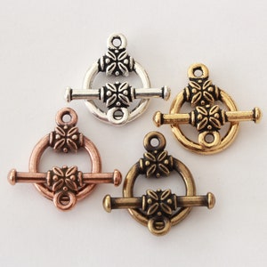 Mixed Lot, 2 Large Leaf Toggle Clasps, TierraCast silver & brass plated pewter, 16x24mm