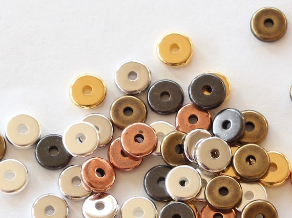 White Bronze 6mm Spacer Beads, TierraCast plated pewter, heishi metal washers, 1.25mm hole