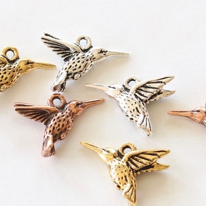 Hummingbird Charms, TierraCast silver, gold, copper plated pewter, cute DIY jewelry, 14.25mm humming bird, 1.25mm hole image 9