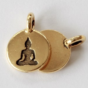 Buddha Charms, TierraCast, gold plated pewter, 16.6mm small meditation pendants