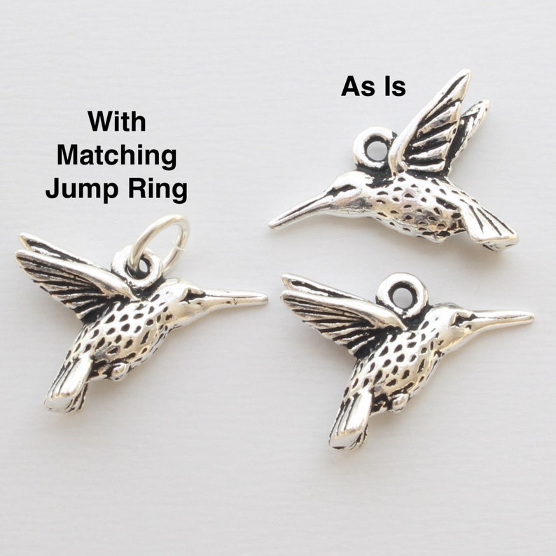 Hummingbird Charms, TierraCast silver, gold, copper plated pewter, cute DIY jewelry, 14.25mm humming bird, 1.25mm hole image 5