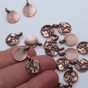 World Charms, TierraCast 16.6mm silver, gold, copper & brass, Earth Day charms, small continents, map pendants, globe charms, 2.6mm loop Copper