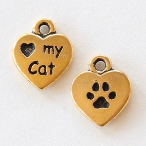 Love my Cat Charms, TierraCast gold plated pewter, 12.25mm 2-sided and tiny