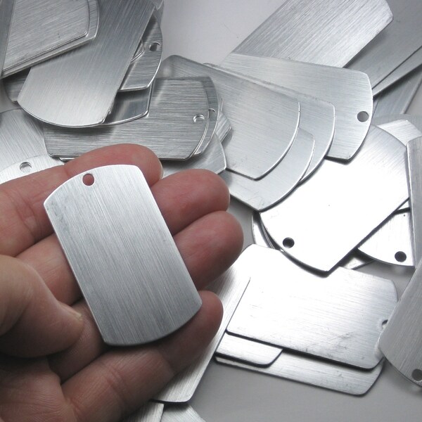 37 Brushed Aluminum Dog Tags, 19 gauge (0.87mm) discs for stamping, 2x1.1" (50x27mm), 3mm hole, lightweight, (37/pack) |IC13b-37