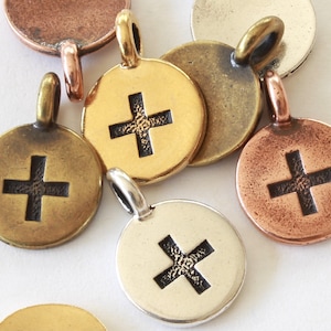Plus Symbol Charms, TierraCast silver, gold, copper, brass, small math pendant, 2.6mm loop, cute And symbol for bracelets, necklace, 11x16mm
