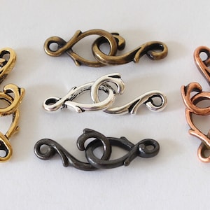 Vine Clasps, TierraCast Hook & Eye, silver, gold, copper, brass, black plated pewter, 13mm when linked, sweet feminine + small jewelry hooks