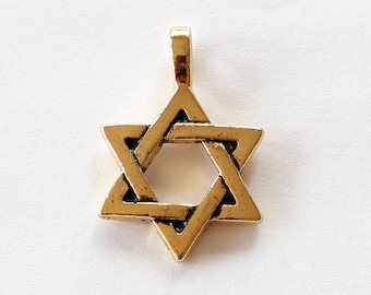 Gold Star of David Pendant or large charm, TierraCast plated pewter, 25x17mm, 2.6mm loop