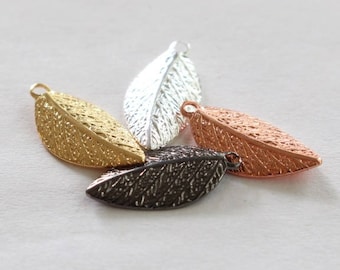 15mm Leaf Charms, silver gold, black & copper plated brass leaves, autumn inspired, for tree of life sculptures + jewelry, breezy + cute