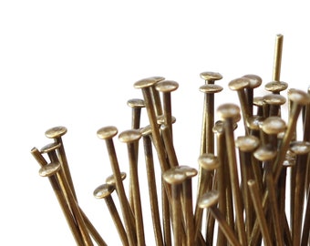 144 Antiqued Brass Head Pins, 21 gauge, 2”, 3”, 4” options, soft bendable jewelry pins