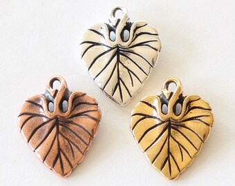 Violet Leaf Charms, TierraCast silver, gold & copper plated pewter, 18.5x15mm, 3D textures