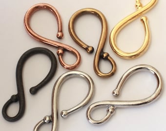 Large Classic Hooks, TierraCast rhodium, gold, copper, brass, black & pewter, 32.8mm S hooks for jewelry, large clasps, bracelet hooks