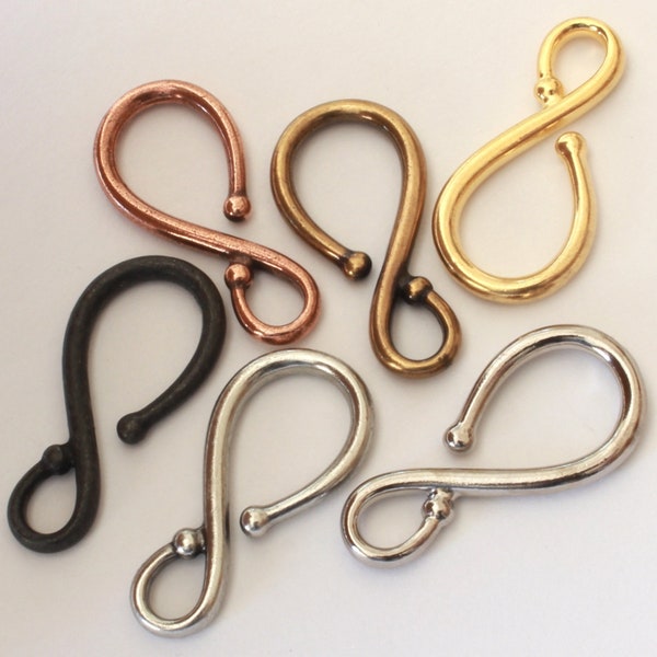 Large Classic Hooks, TierraCast rhodium, gold, copper, brass, black & pewter, 32.8mm S hooks for jewelry, large clasps, bracelet hooks