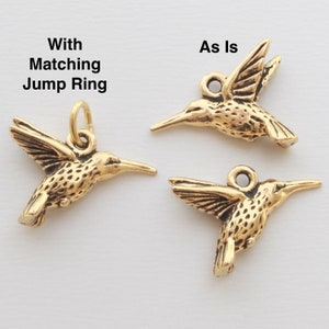 Hummingbird Charms, TierraCast silver, gold, copper plated pewter, cute DIY jewelry, 14.25mm humming bird, 1.25mm hole image 6