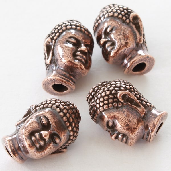 Cuentas de Buda, peltre bañado en cobre y latón TierraCast, símbolos de meditación de 14 x 9,75 mm.