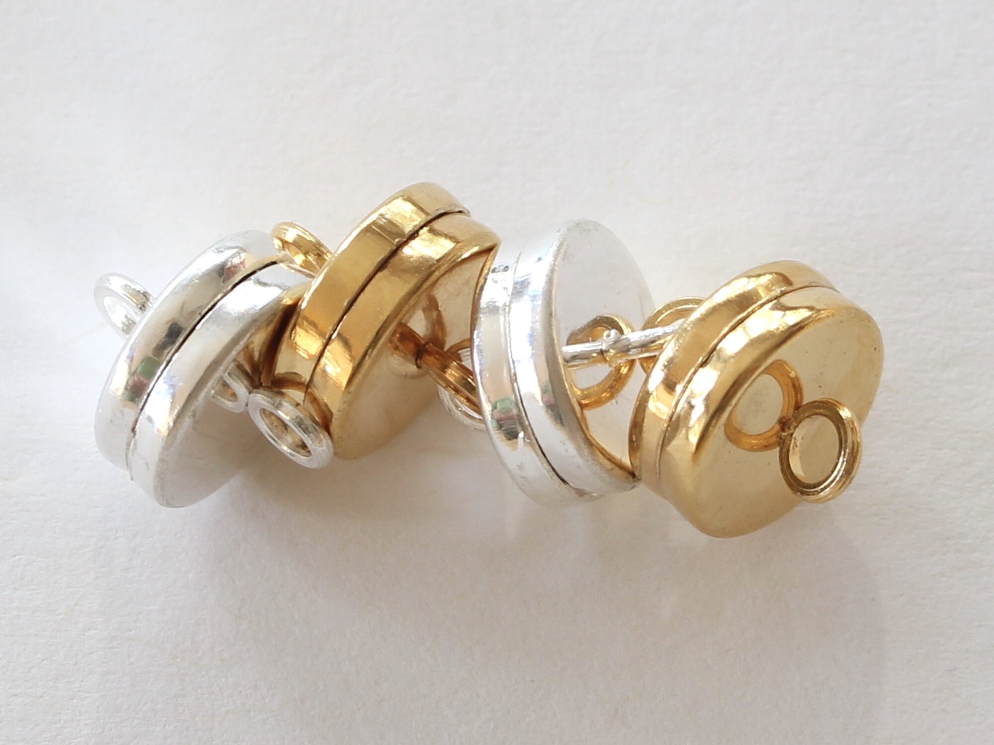 Imperfect Magnetic 10mm clasps, silver & gold plated brass, 2.3mm eye…