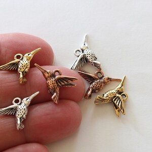 Hummingbird Charms, TierraCast silver, gold, copper plated pewter, cute DIY jewelry, 14.25mm humming bird, 1.25mm hole image 10