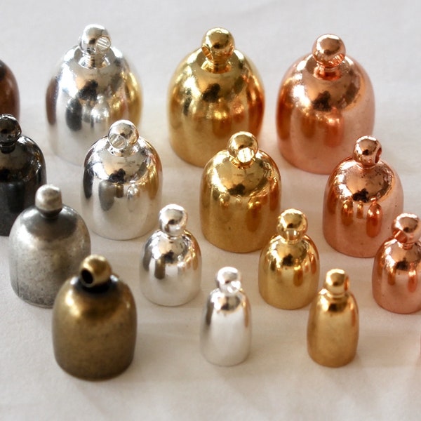 Bullet End Caps, silver, gold, copper, brass, black, antiqued & bright, 3mm, 4mm, 6mm, 8mm, glue in style for leather and Kumihimo jewelry