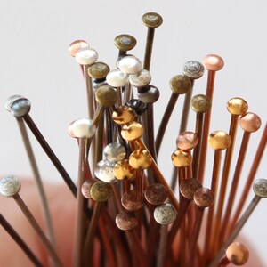 Lower Prices 144 Antiqued Brass Head Pins, 21 & 24 gauges, 2, 3, 4, choose length gauge, soft bendable beadpin, jewelry headpin 144/pk image 6