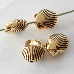 20 perles de coquillages tierracast pour la fabrication de bijoux, étain plaqué, 9,5 x 8 mm, trou de 1 mm