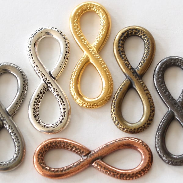 Infinity Figure 8 Links, TierraCast silver, gold, copper, black, brass plated pewter, bracelet or necklace hook, clasps + closures, 31.5mm