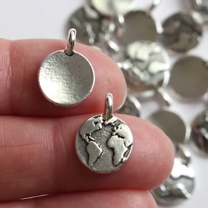 World Charms, TierraCast 16.6mm silver, gold, copper & brass, Earth Day charms, small continents, map pendants, globe charms, 2.6mm loop Silver