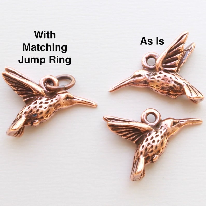 Hummingbird Charms, TierraCast silver, gold, copper plated pewter, cute DIY jewelry, 14.25mm humming bird, 1.25mm hole image 7