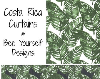 Leaves Curtains, Pair of Rod Pocket Curtain Panels - Drapery Drapes - Premier Prints Costa Rica, Pine Black Flame , Pine Green White