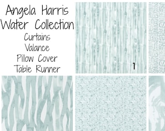 Curtains, Valance, Pillow Cover, Table Runner, Designer Angela Harris Water Luxe Canvas, Spa Blue White, Valence  Contemporary Modern