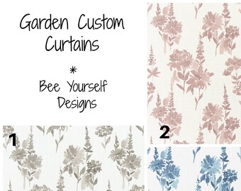 Floral Curtains, Pair of Rod Pocket Panels, Premier Prints Garden, Italian Denim Blue, Ecru Taupe, Burlwood Rose Pink, Blossoms Flowers