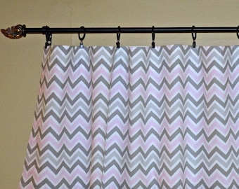 Pink Gray Chevron Curtains, Pair of Rod Pocket Panels, Bella Pink Zoom Zoom Gray White - Bohemian Zig Zag Zigzag Nursery