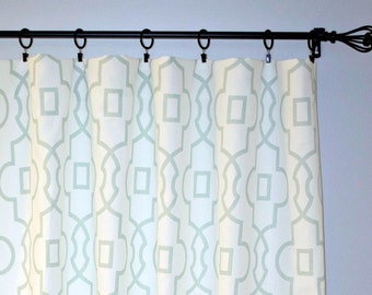 Green White Curtains  - Bedroom Curtains - Living Room Curtains - Kitchen Curtains - Premier Prints Bordeaux Artichoke - Lattice Geometric
