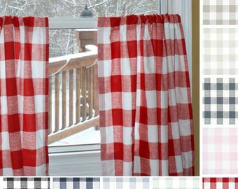 Cafe Short Curtains, Buffalo Check, Premier Prints Anderson, Gingham Checker, Large Big Check, Plaid Modern Farmhouse