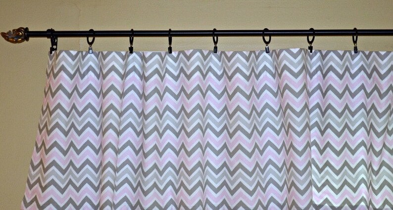 Pink Gray Chevron Curtains Pair Of Rod Pocket Panels Bella Etsy