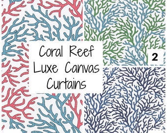 Coral Reef Curtains, Pair Rod Pocket Panels, Premier Prints Coral Reef Luxe Canvas,Cool Green, Maui, Palace,  Scott Living