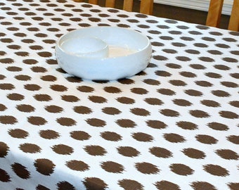 Tablecloth, Brown White Polka Dots - Premier Prints Jo Jo - Italian Brown ikat dots  JoJo -  Autumn Fall Thanksgiving, Choose Size