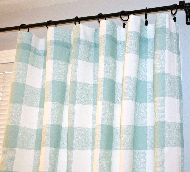 Blue Buffalo Check Curtains Pair Of Rod Pocket Panels Etsy
