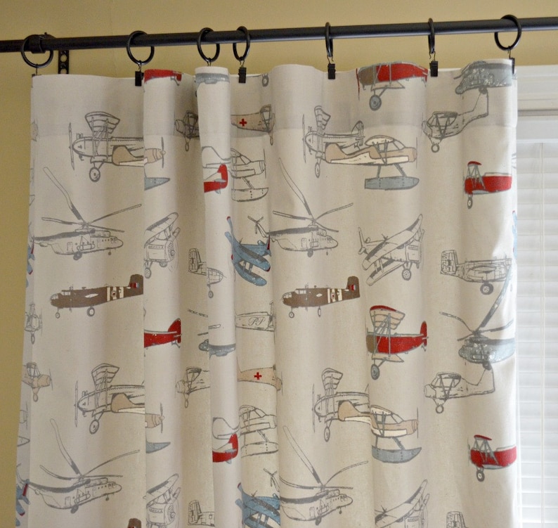 Airplane Curtains Pair Of Rod Pocket Curtain Panels Vintage Etsy