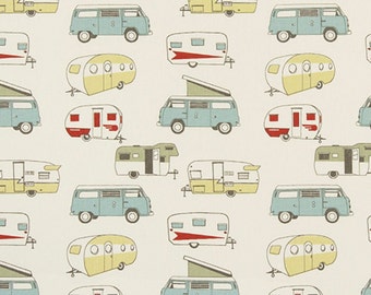 Valance Vintage Camper Formica Macon on Natural, Premier Prints, Valence, Turquoise Lime Red camper print on Natural background