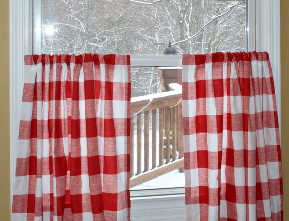 Red Buffalo Check Cafe Curtains Pair Of Rod Pocket Panels Etsy