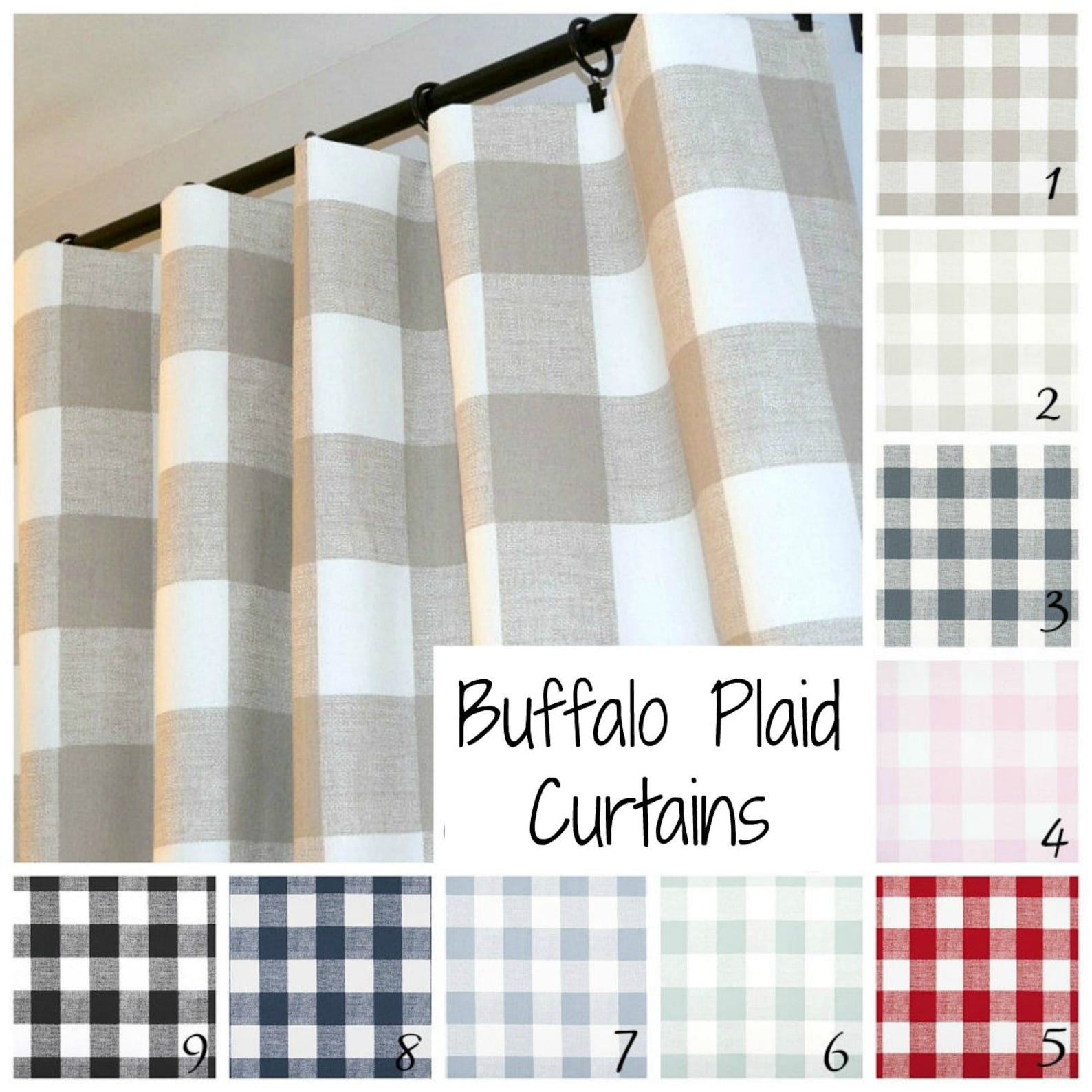 FARMHOUSE Buffalo Check Plaid Curtains Pair of Rod Pocket Etsy