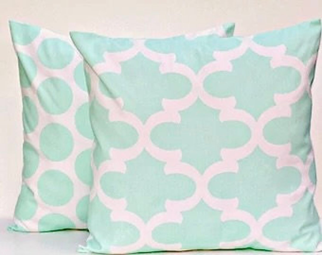 Set of 2 Pillow Covers Mint Green Pillow COVERS Fancy Dots, Fynn Mint