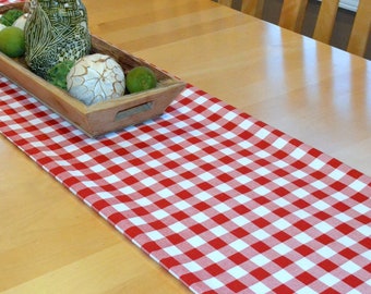 Red Check Table Runner - Plaid Lipstick Red White -  Table topper Tablecloth, Kitchen, Christmas Valentines Day Farmhouse