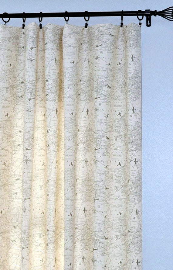 Map Curtains Pair Of Rod Pocket Curtain Panels Natural Felix Etsy