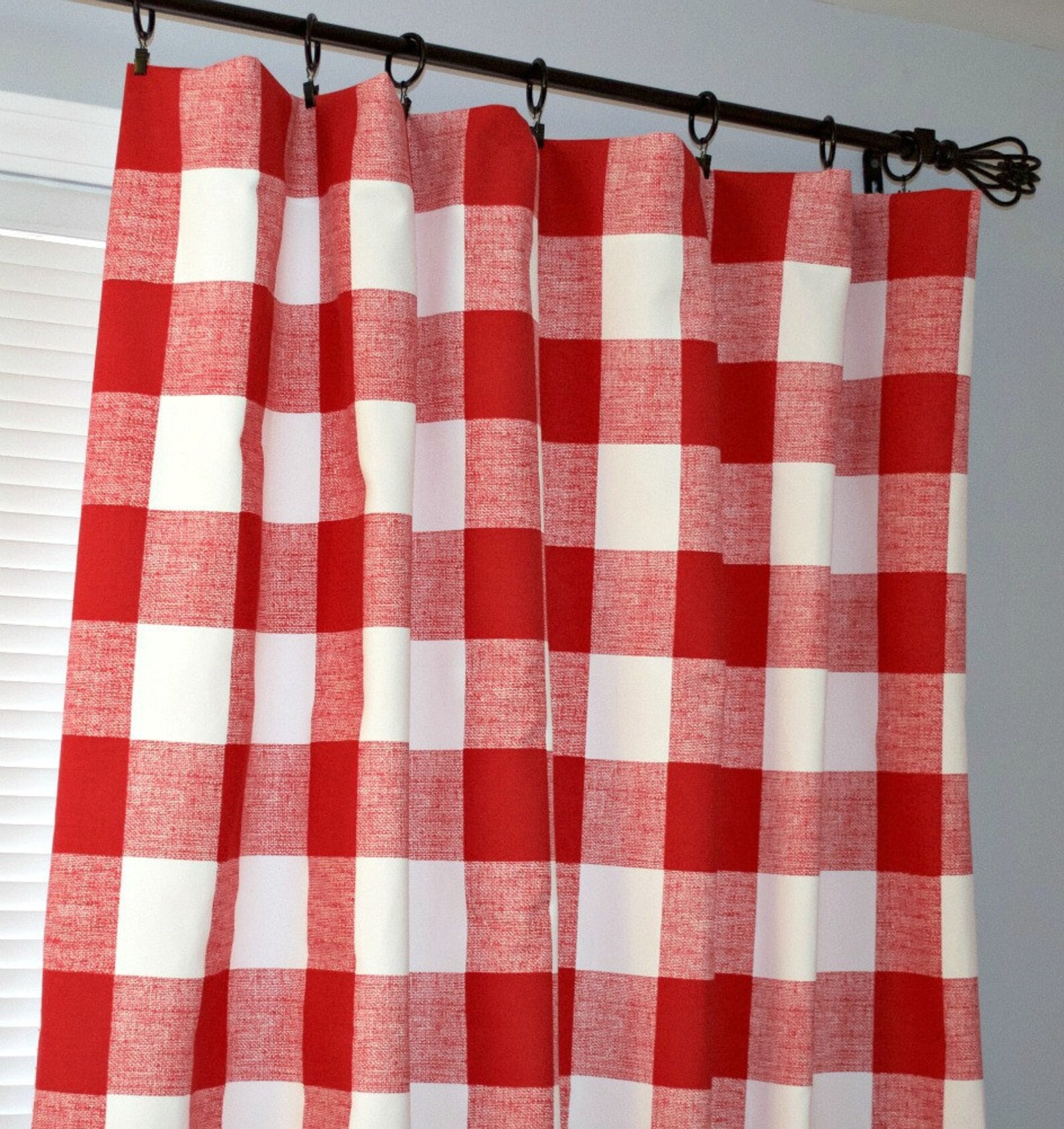 Red Buffalo Check Buffalo Plaid Curtains Pair of Rod Pocket Etsy