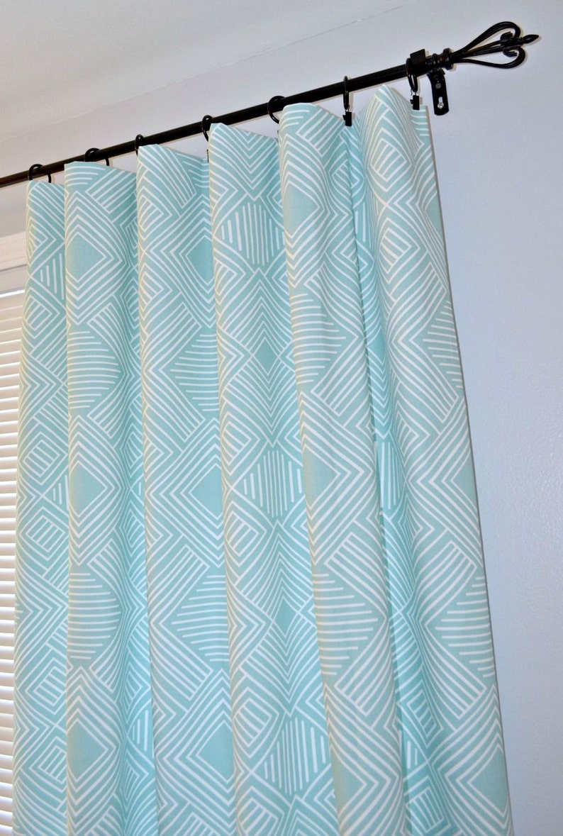 Pair of Pole Rod Pocket Panels Premier Prints Phase Canal Twill Geometric Light Turquoise Curtains Phase Choose Size