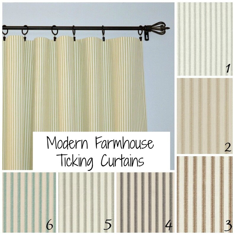 Farmhouse Ticking Cafe Curtains Pair Of Rod Pocket Panels Image 0